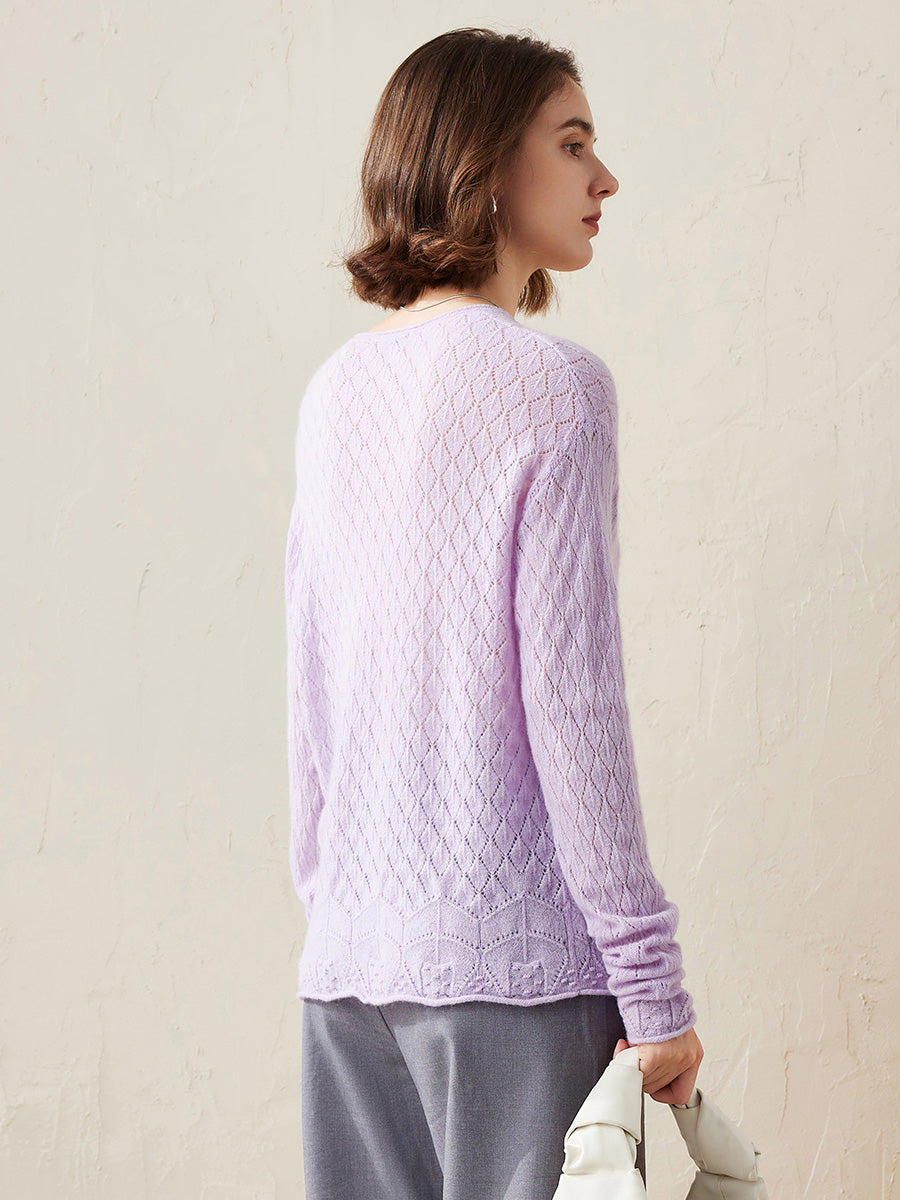 COMOBOCA 100% Cashmere Women's Diamond Pattern Pullover Sweater