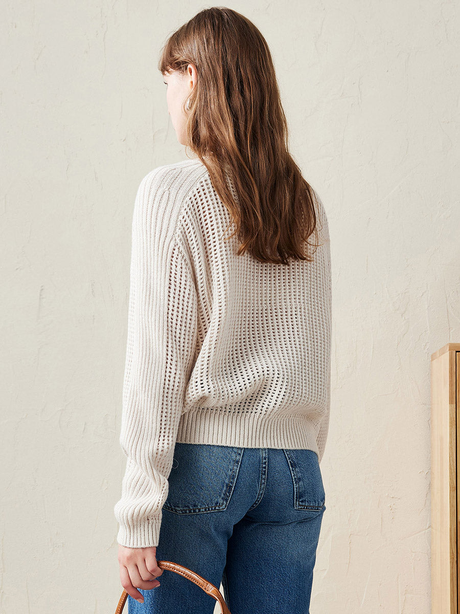 COMOBOCA 100% Wool Women's Ribbed Knit Sweater