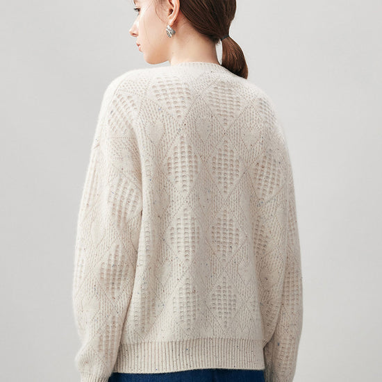 COMOBOCA 100% Cashmere Women's Openwork Knit Round Neck Sweater