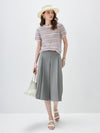 Women’s Silk-Cotton Contrast Stripe Knit Crew Neck Short Sleeve T-Shirt