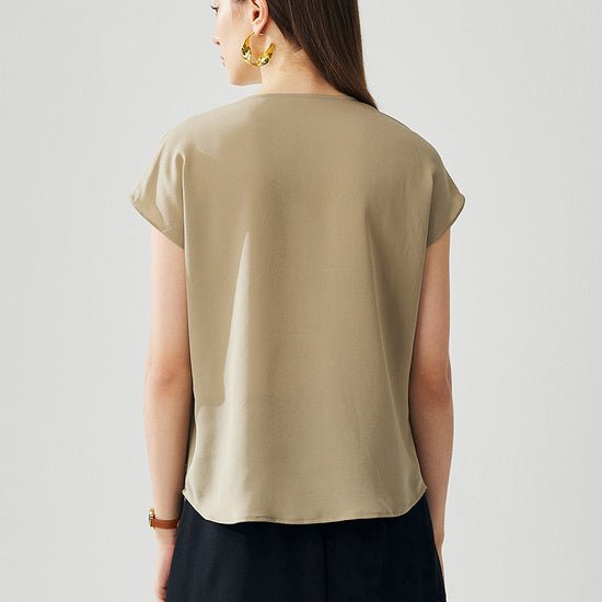 COMOBOCA 100% Mulberry Silk Women's Draped Cowl Neck Blouse