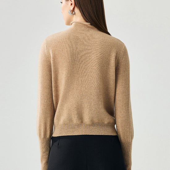 COMOBOCA 100% Cashmere Women's Mock Neck Tie-Waist Sweater