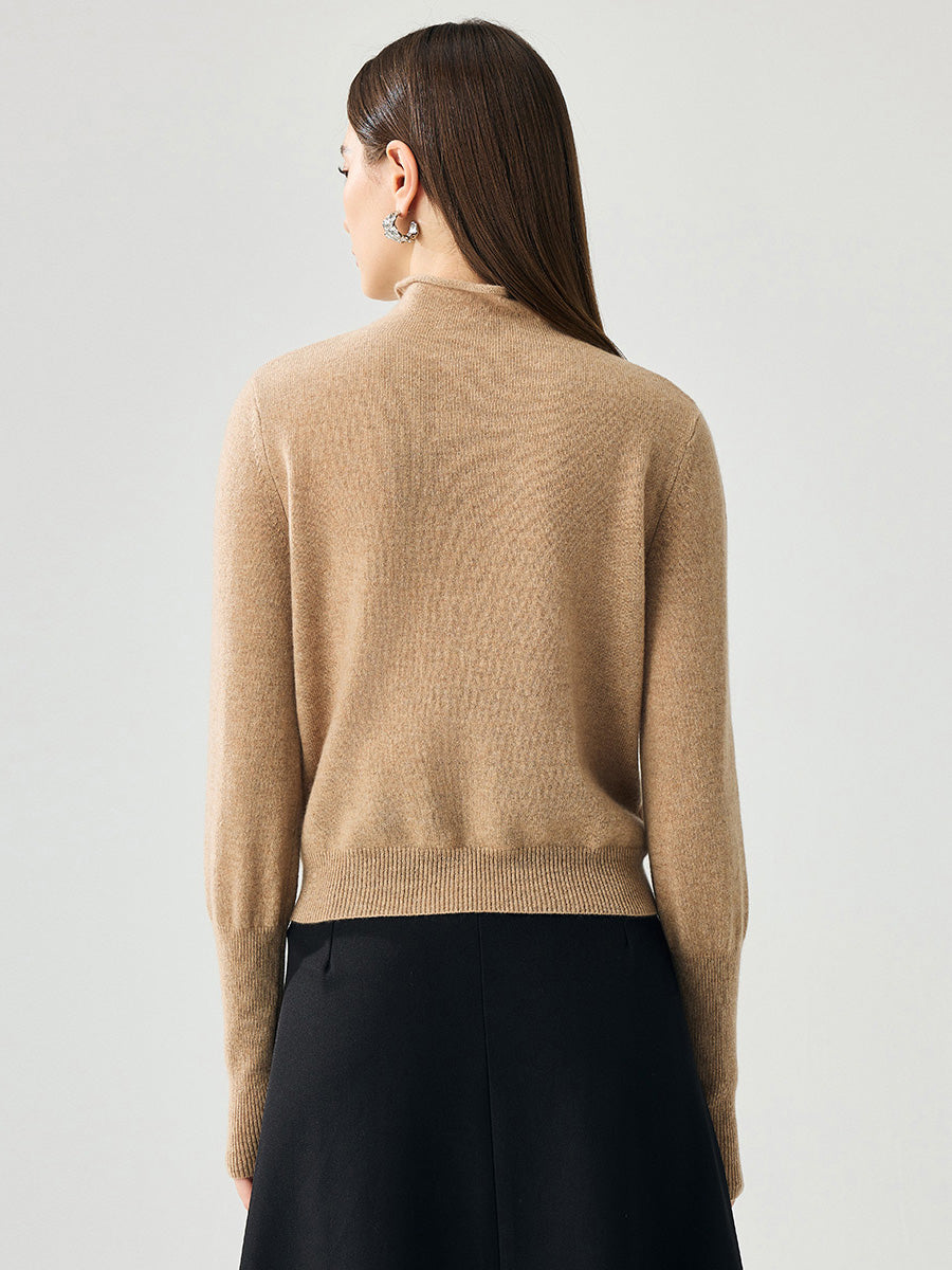 COMOBOCA 100% Cashmere Women's Mock Neck Tie-Waist Sweater