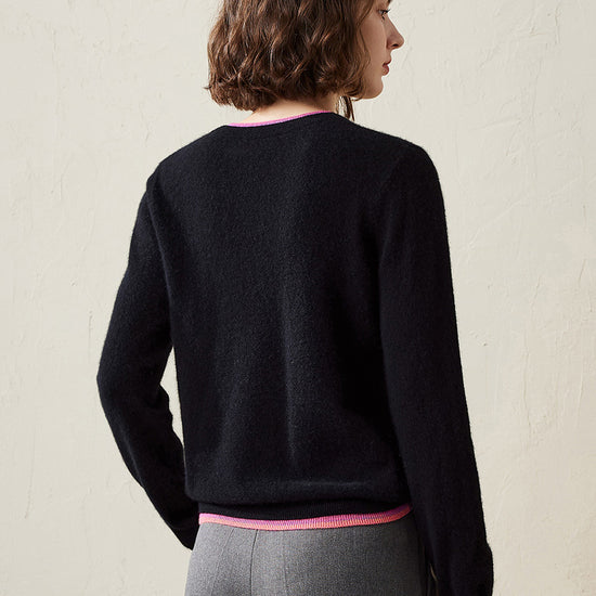 COMOBOCA 100% Cashmere Women's Color Accented Knit Pullover Sweater