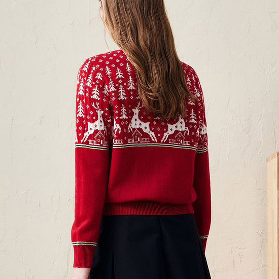COMOBOCA 100% Wool Women's Reindeer Knit Sweater