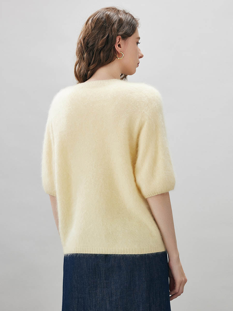 COMOBOCA Women's Wool Seamless Brushed Half Sleeve Knit Sweater