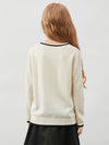 COMOBOCA 100% Wool Kids' Tie-Neck Contrast Trim Sweater