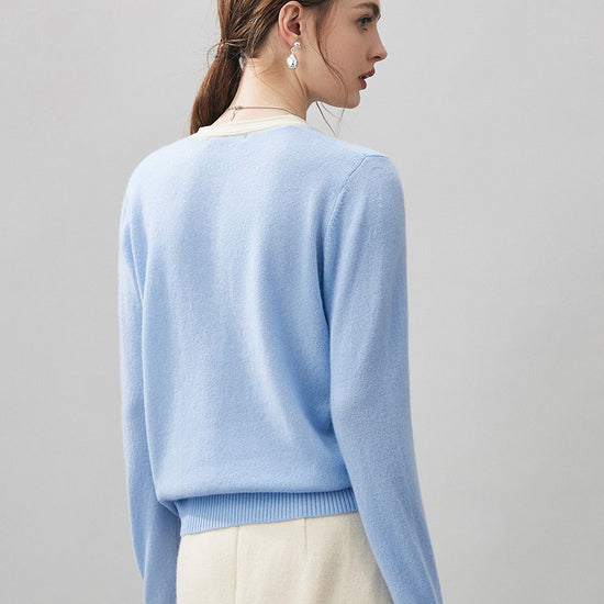 COMOBOCA 100% Cashmere Women's Contrast Trim Button Front Sweater