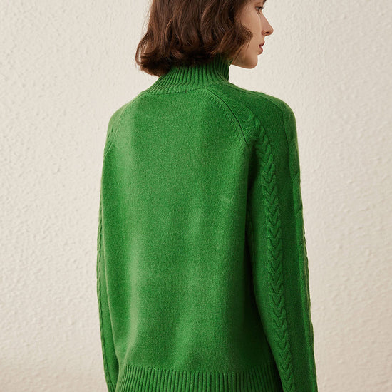 COMOBOCA 100% Cashmere Women's Turtleneck Cable Knit Sweater