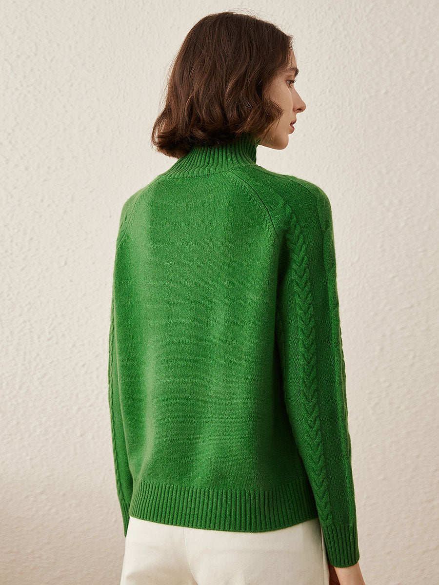 COMOBOCA 100% Cashmere Women's Turtleneck Cable Knit Sweater