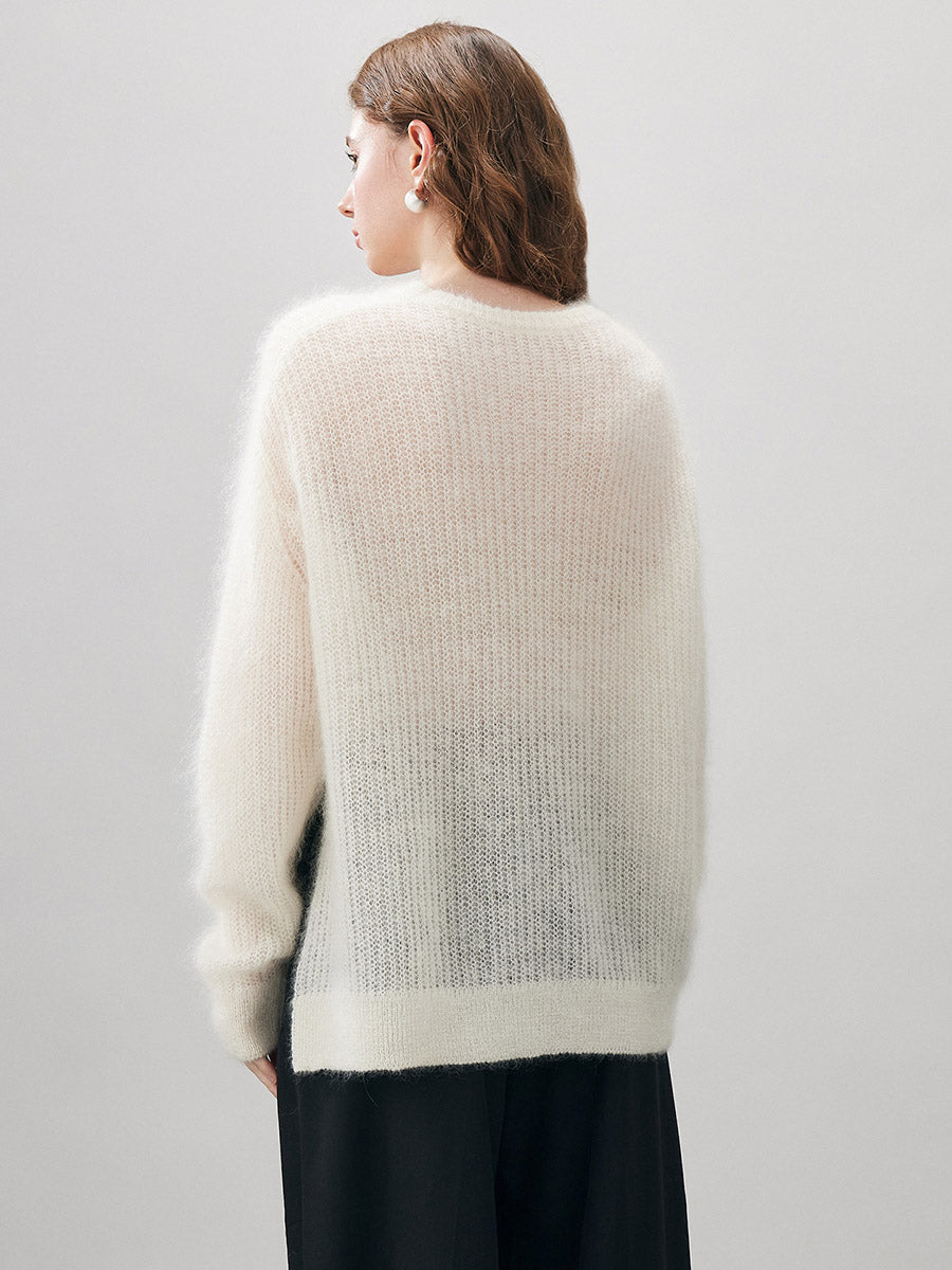 COMOBOCA Women's Mohair Sheer Knit Round Neck Sweater