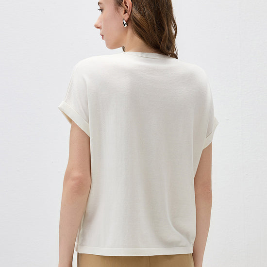 COMOBOCA Women's Embroidered Short Sleeve Knit Top