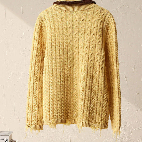 COMOBOCA 100% Wool Kid's Cable Knit Turtleneck Zip Up Cardigan