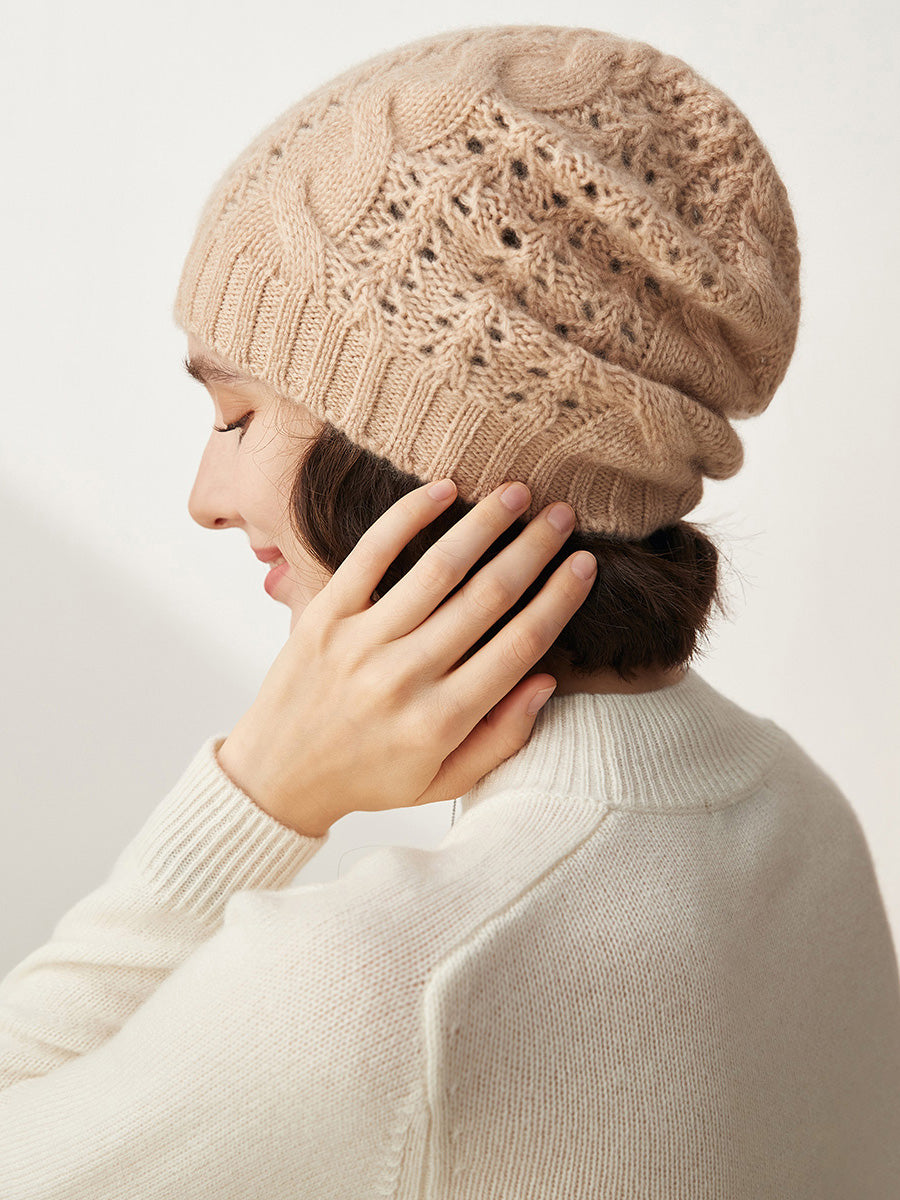COMOBOCA 100% Cashmere Classic Cable Knit Beanie