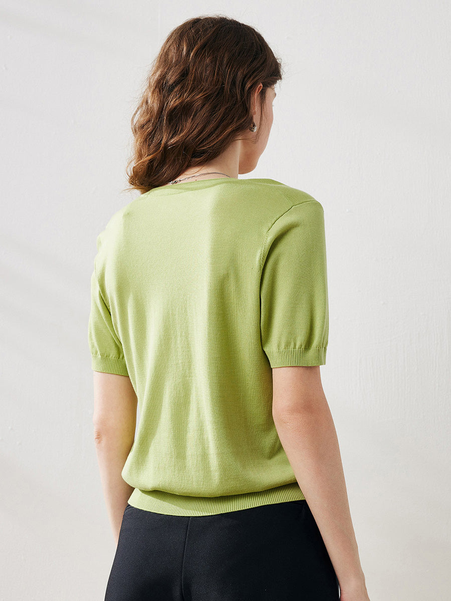 COMOBOCA Women's V-Neck Knit T-Shirt