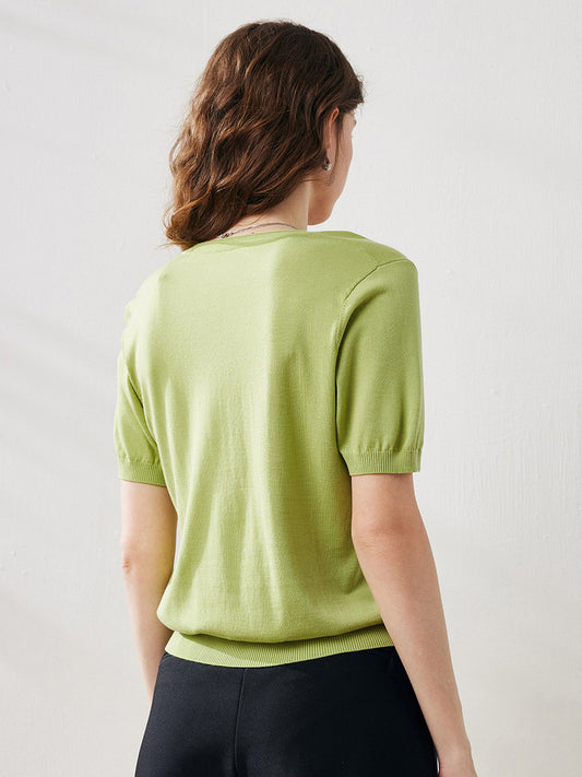 COMOBOCA Women's V-Neck Knit T-Shirt