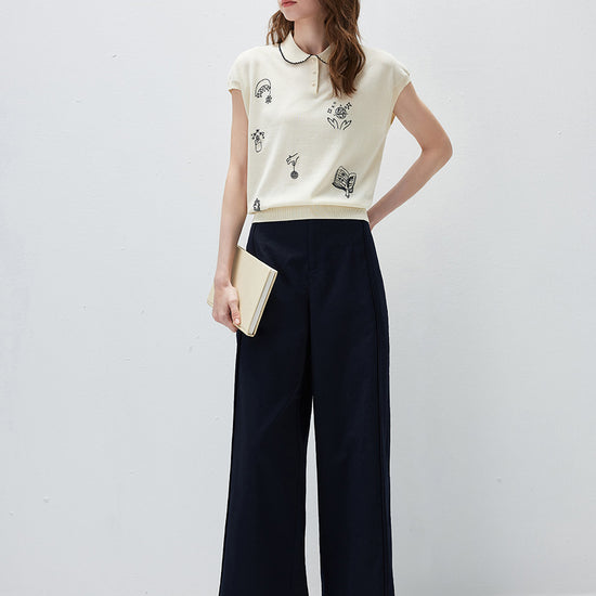 COMOBOCA Women's Embroidered Collared Knit T-Shirt