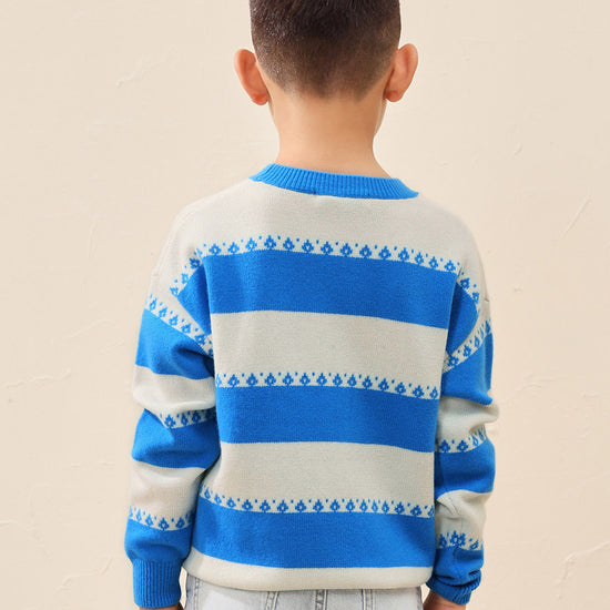 COMOBOCA 100% Wool Kids' Striped Nordic Pattern Knit Sweater
