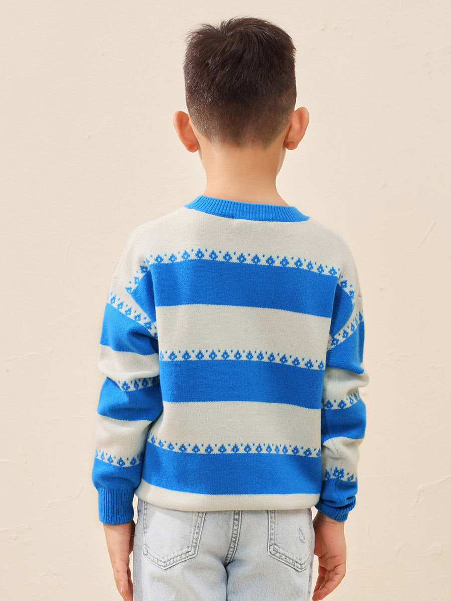COMOBOCA 100% Wool Kids' Striped Nordic Pattern Knit Sweater