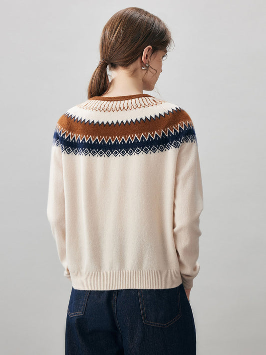 COMOBOCA 100% Cashmere Women's Fair Isle Button Front Cardigan