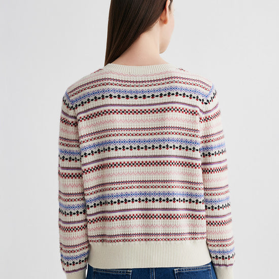 COMOBOCA 100% Cashmere Women's Fair Isle Round Neck Sweater