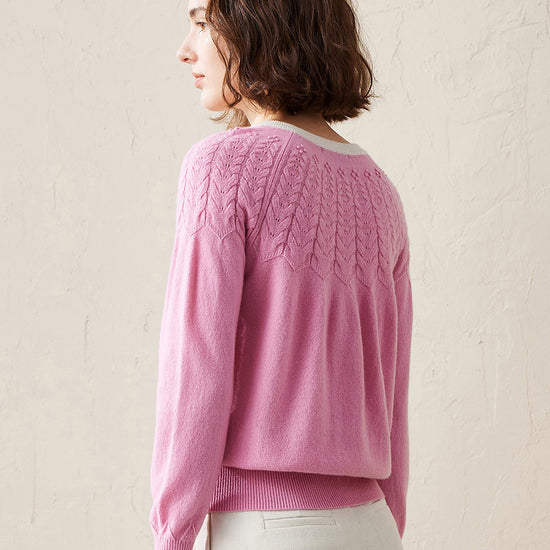 COMOBOCA 100% Cashmere Women's Faux Cardigan Sweater with Bow Tie