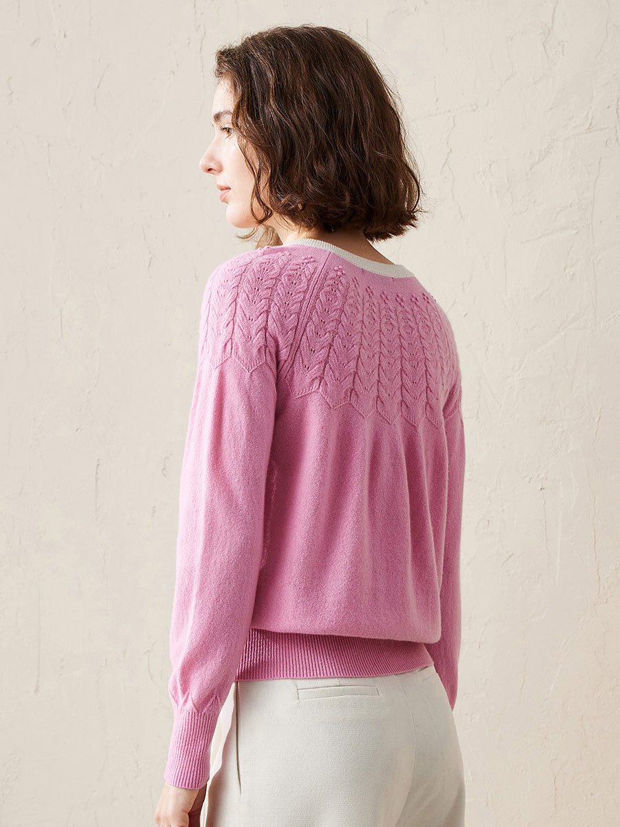 COMOBOCA 100% Cashmere Women's Faux Cardigan Sweater with Bow Tie