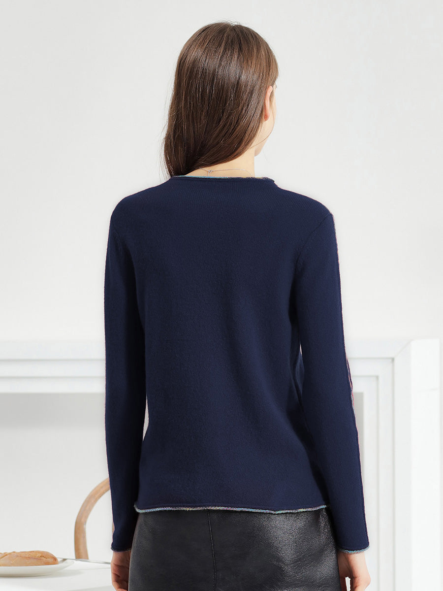 COMOBOCA 100% Cashmere Women's Sweater with Built-in Collar