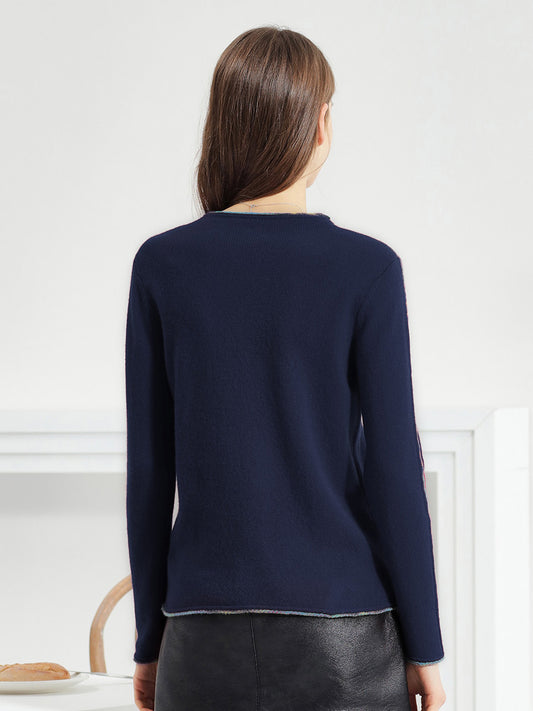 COMOBOCA 100% Cashmere Women's Sweater with Built-in Collar