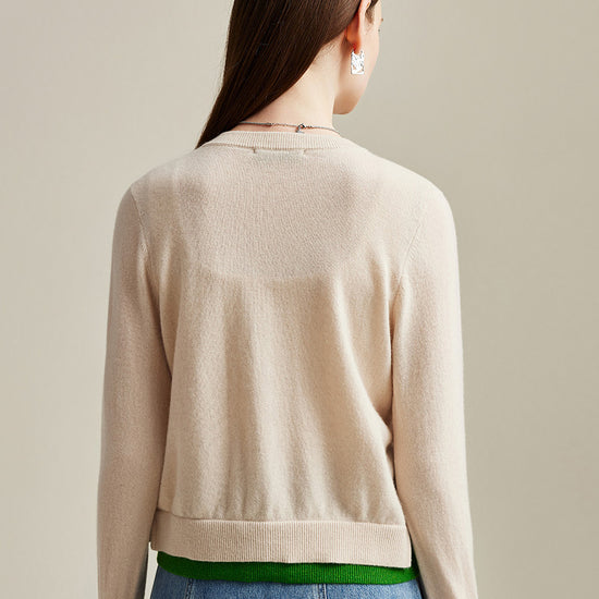 COMOBOCA 100% Cashmere Women's Contrast-Trim Pocket Cardigan