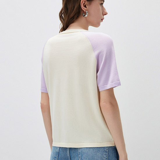 COMOBOCA Women's Puppy Intarsia Raglan Sleeve Knit T-Shirt