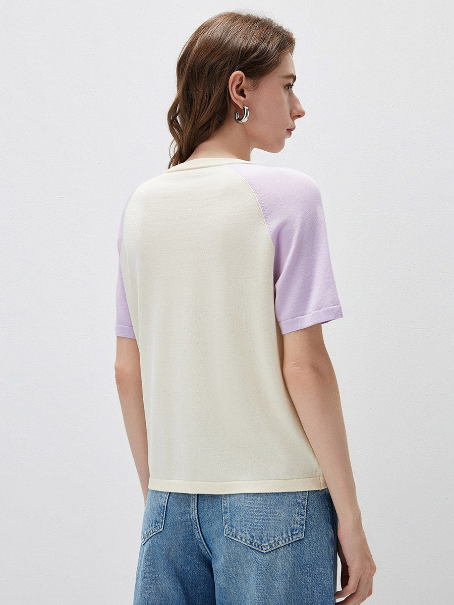 COMOBOCA Women's Puppy Intarsia Raglan Sleeve Knit T-Shirt