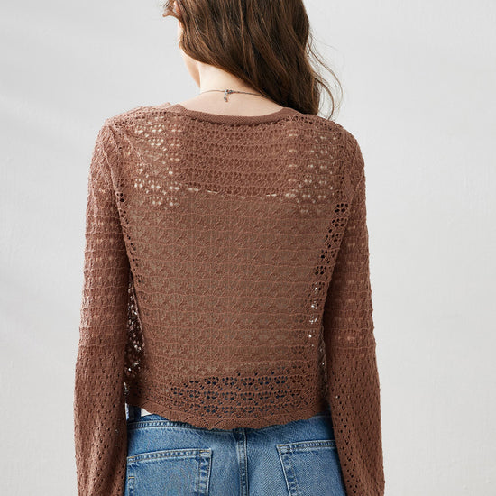 COMOBOCA Women's Bell Sleeve Lace Knit Cardigan