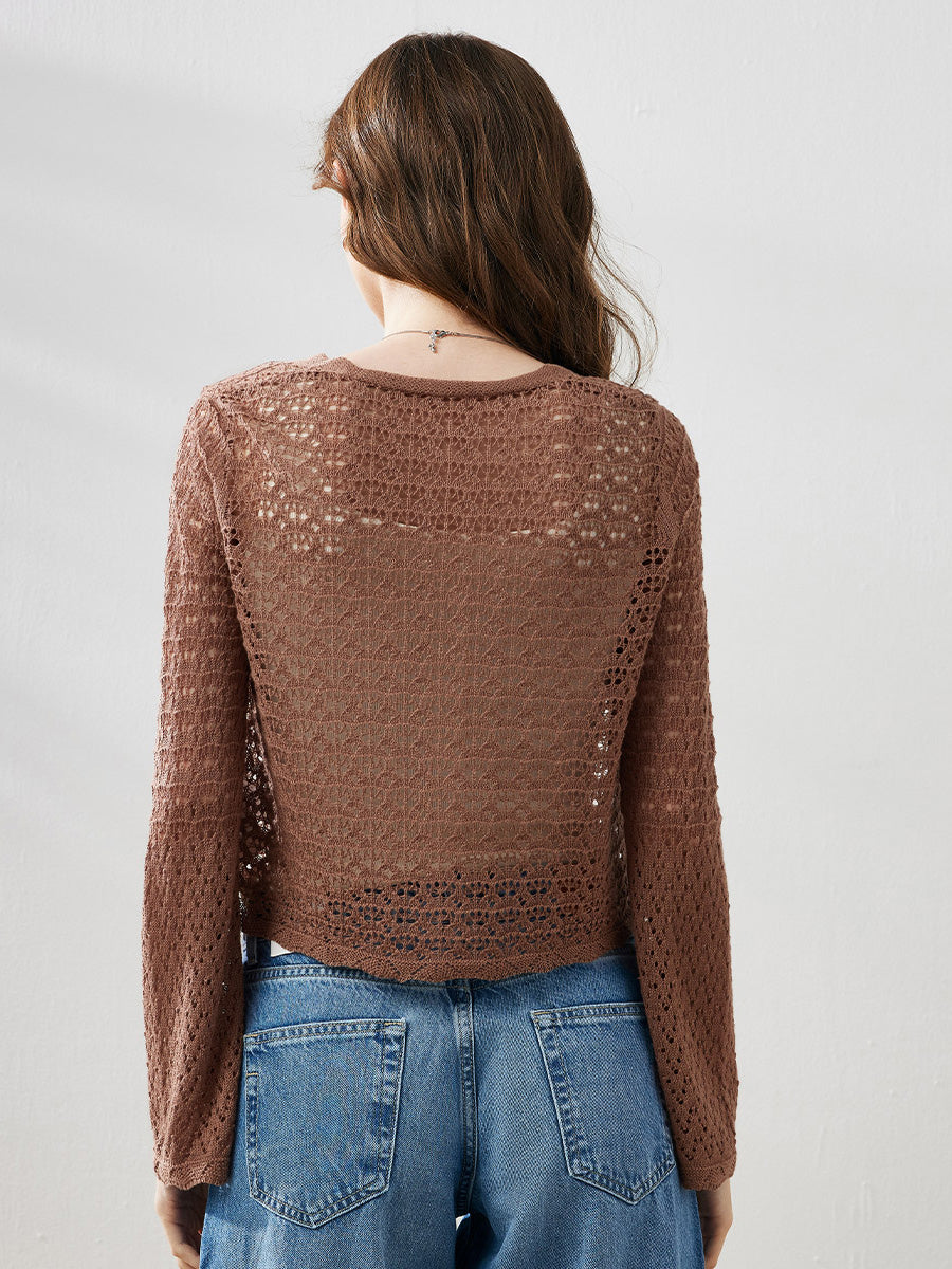 COMOBOCA Women's Bell Sleeve Lace Knit Cardigan