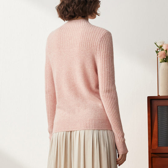 COMOBOCA 100% Cashmere Women's Mock Neck Cable Knit Sweater