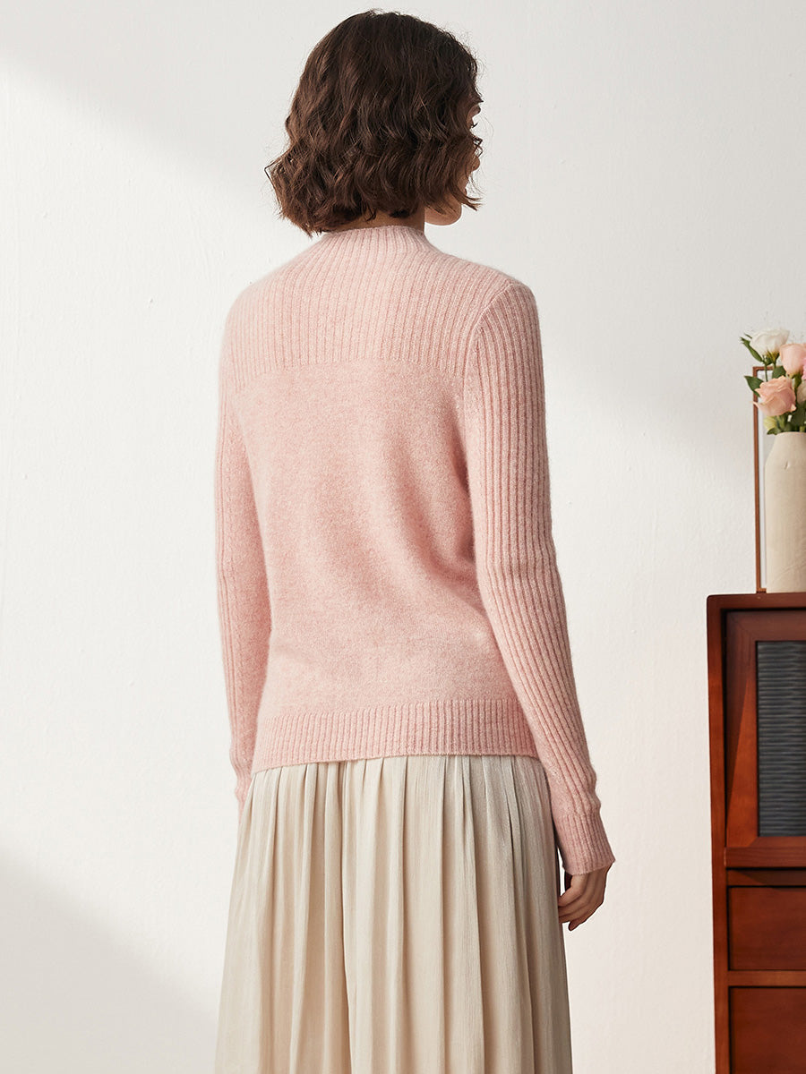 COMOBOCA 100% Cashmere Women's Mock Neck Cable Knit Sweater