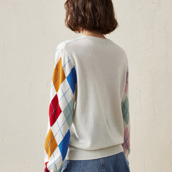 COMOBOCA 100% Cashmere Women's Argyle Pattern Colorful Knit Sweater