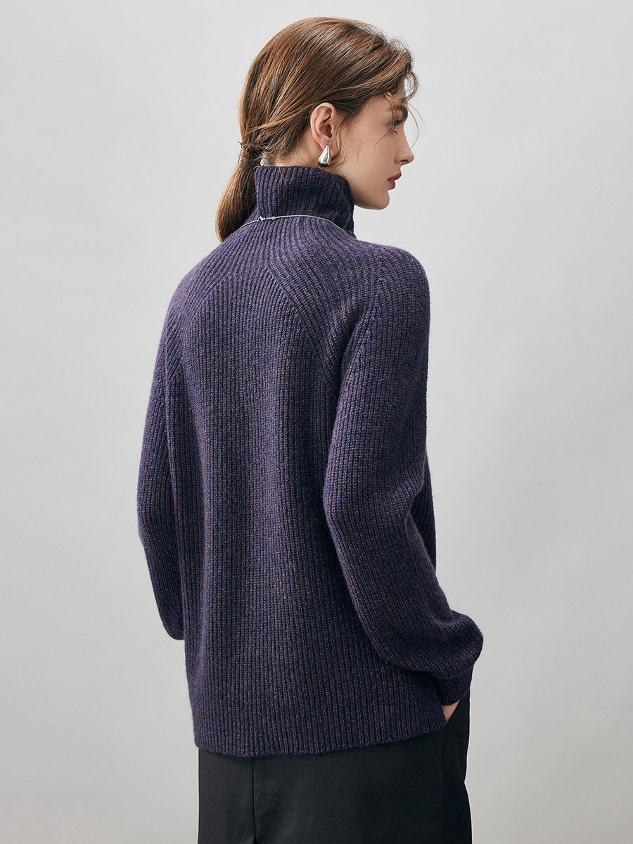 COMOBOCA 100% Cashmere Women's Ribbed Turtleneck Sweater