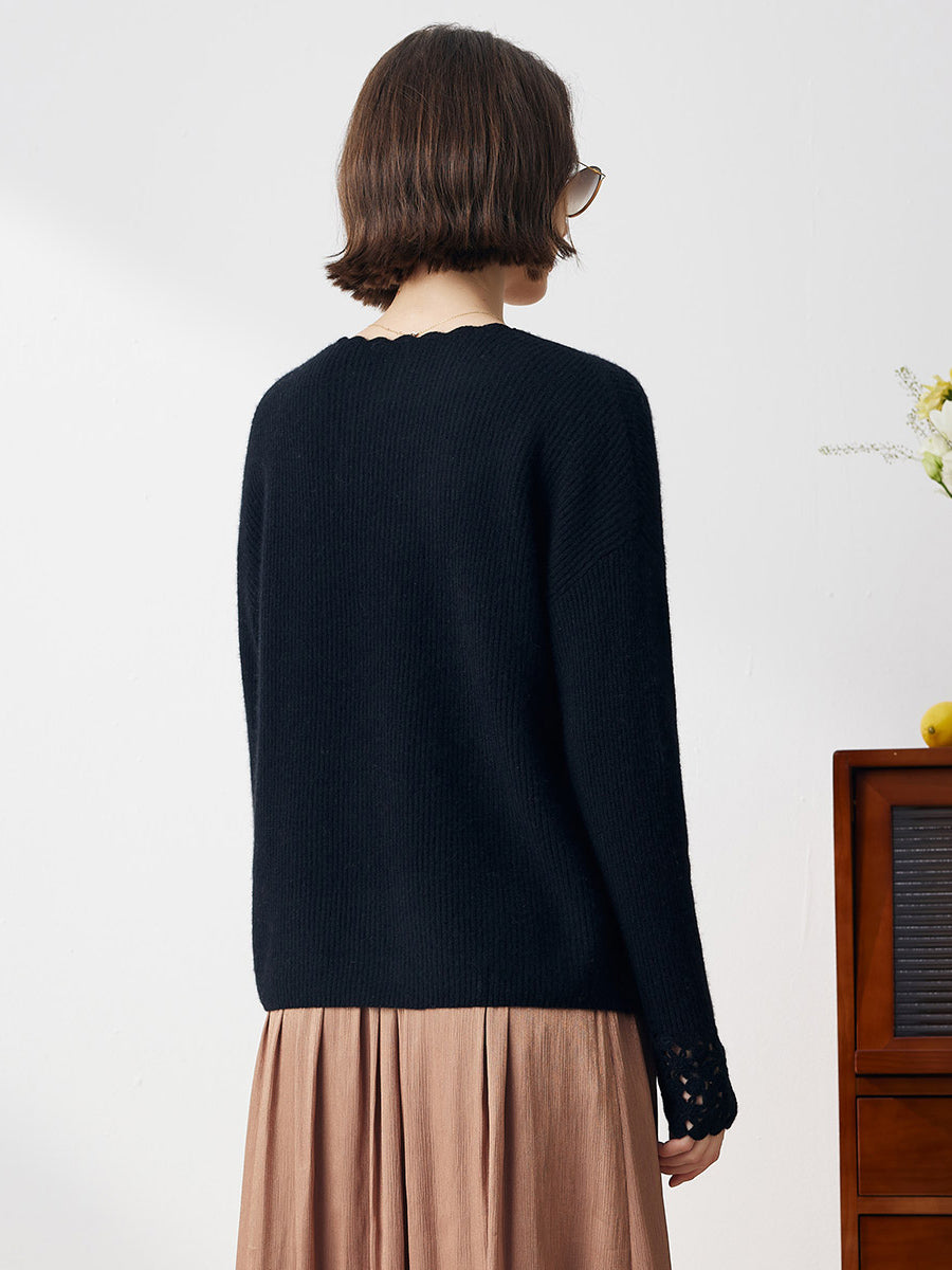 100% Cashmere Women's V-Neck Loose Knit Sweater – COMOBOCA