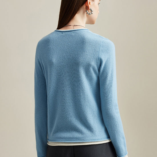 COMOBOCA 100% Cashmere Women's Sweater with Contrast Trim