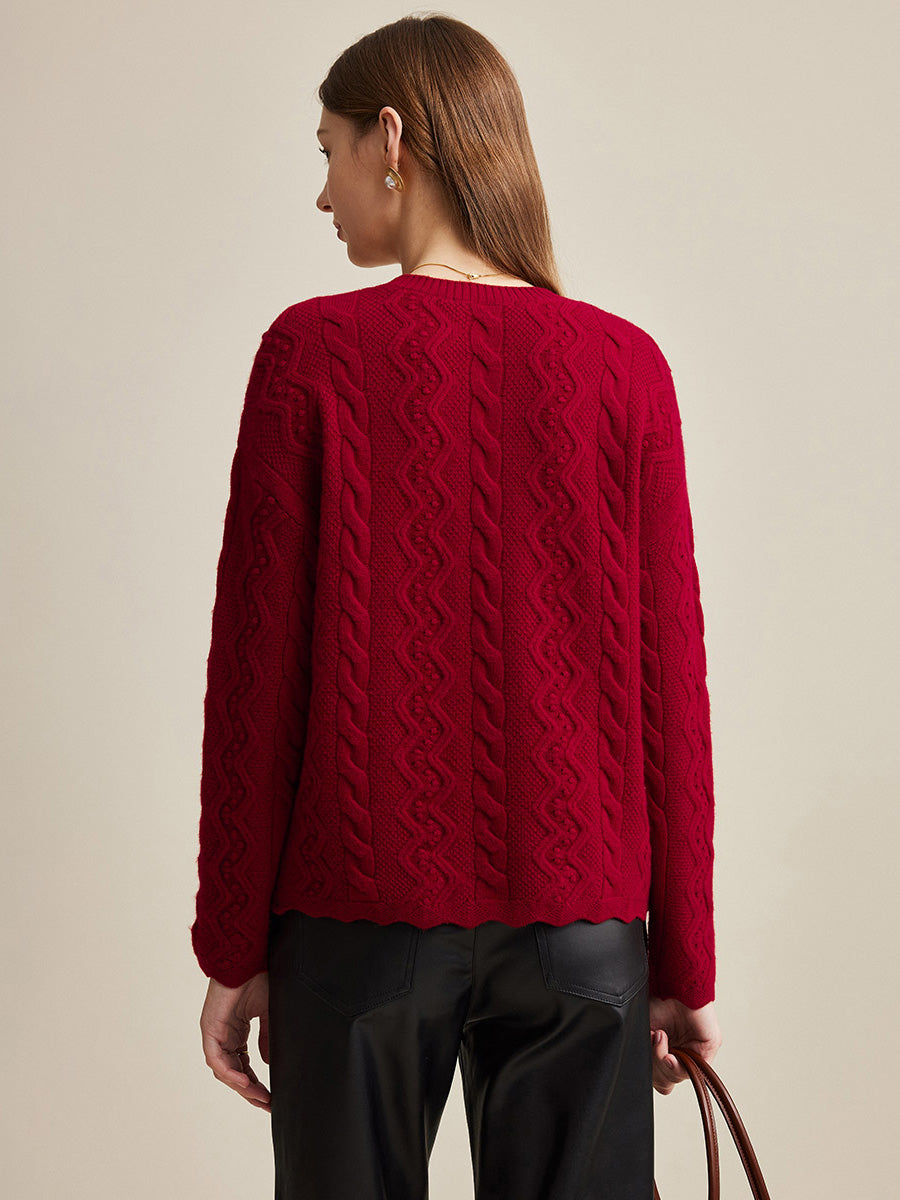 COMOBOCA 100% Wool Women's Vibrant Color Cable Knit Sweater