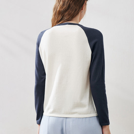 COMOBOCA Women's Colorblock Raglan Round Neck Sweater
