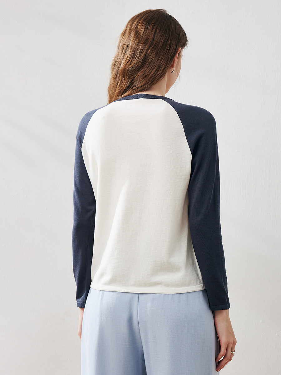 COMOBOCA Women's Colorblock Raglan Round Neck Sweater
