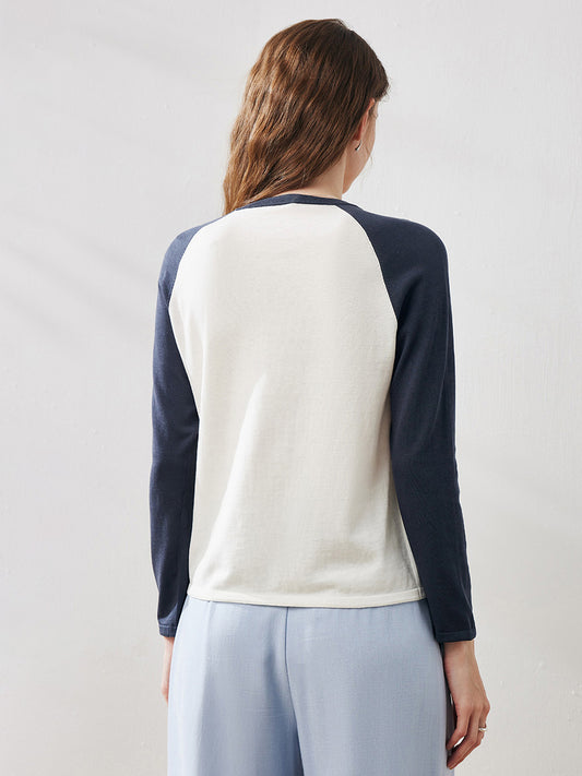COMOBOCA Women's Colorblock Raglan Round Neck Sweater