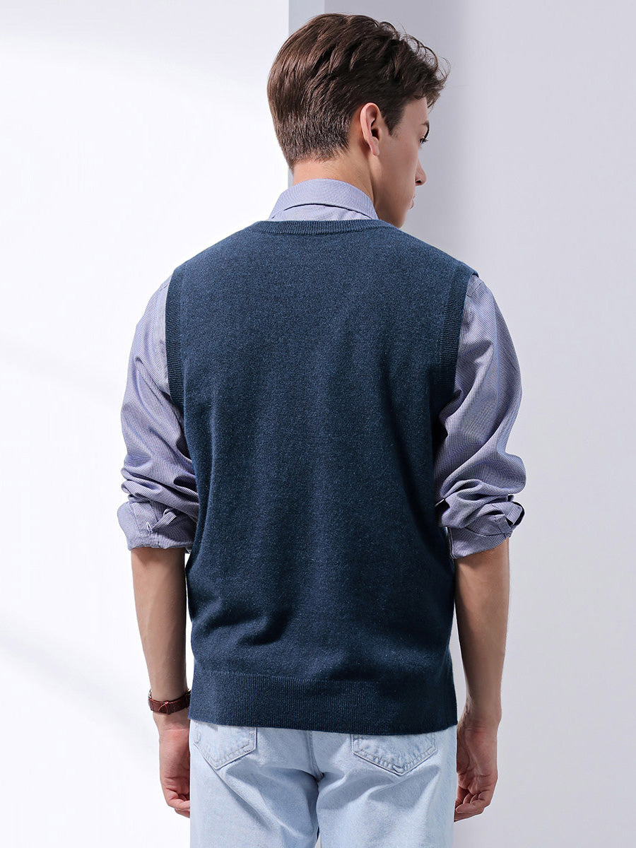 COMOBOCA 100% Cashmere Men's V-Neck Vest