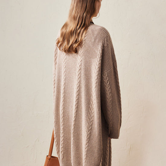 COMOBOCA 100% Wool Women's Cozy Cable Knit Long Coat