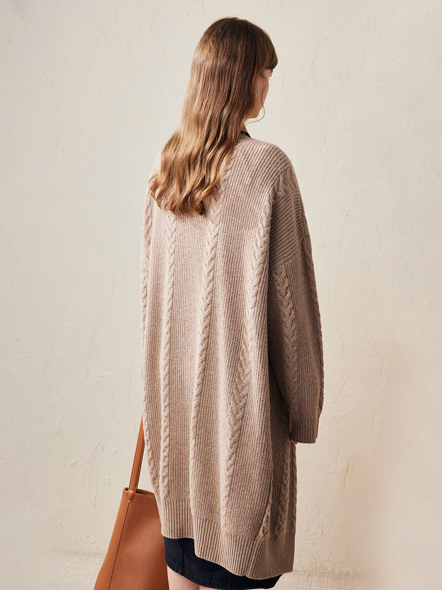 COMOBOCA 100% Wool Women's Cozy Cable Knit Long Coat