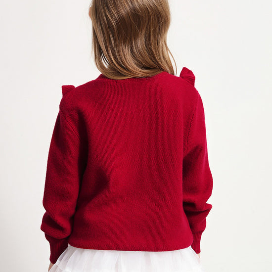 COMOBOCA 100% Wool Kids' Round Neck Heart Button Cardigan