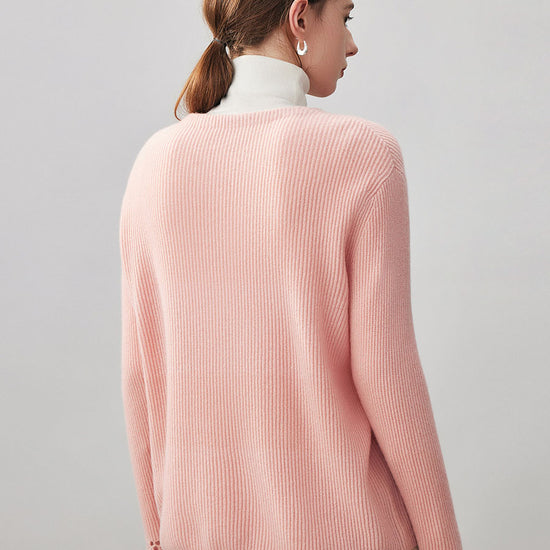 COMOBOCA 100% Cashmere Women's Ribbed Crochet Lace Cuffs Sweater