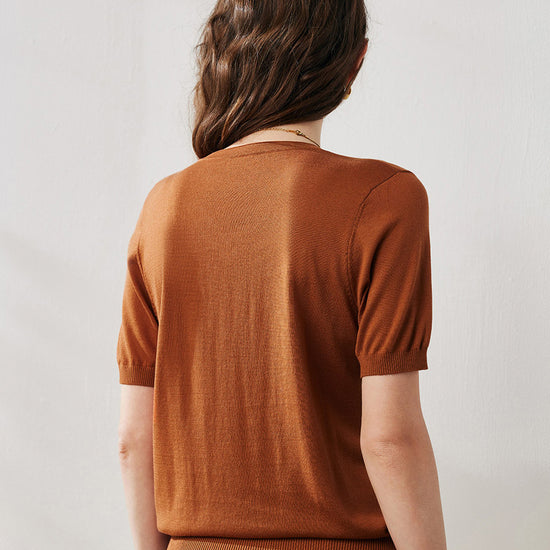 COMOBOCA Women's Lyocell V-Neck Ribbed Knit T-Shirt